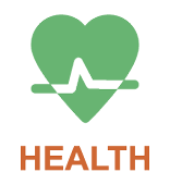 icon of heart life line with text reading "Health"