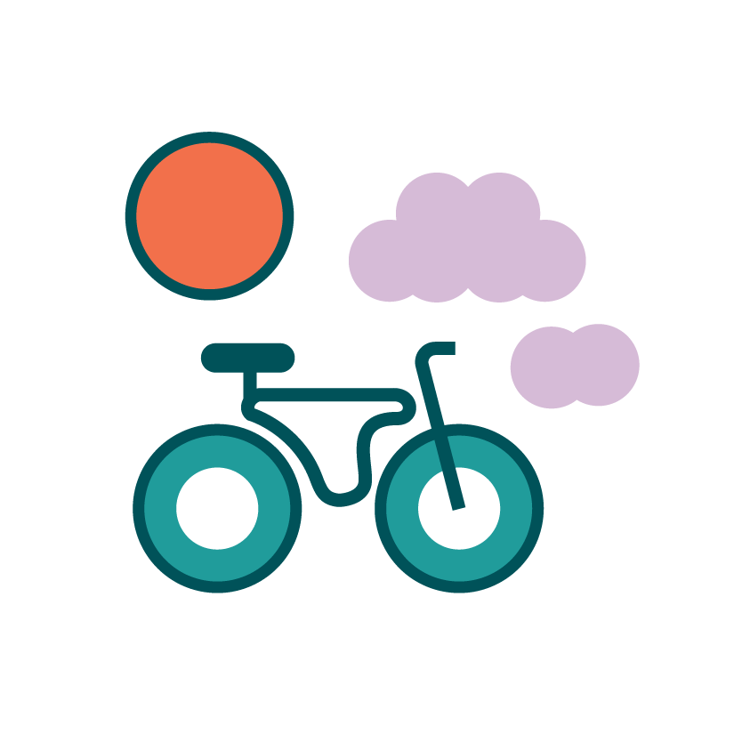 icon of bicycle with sun and clouds